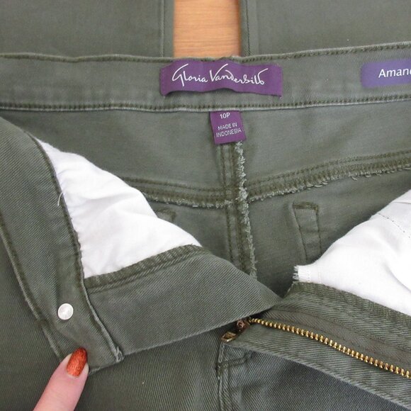 Gloria Vanderbilt Amanda 5-Pocket Jeans Sz 10 Petite Green Straight Leg Stretch - Picture 4 of 7